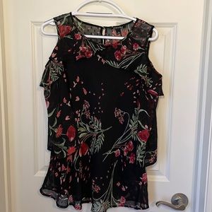 Large, blouse, black with flower pattern